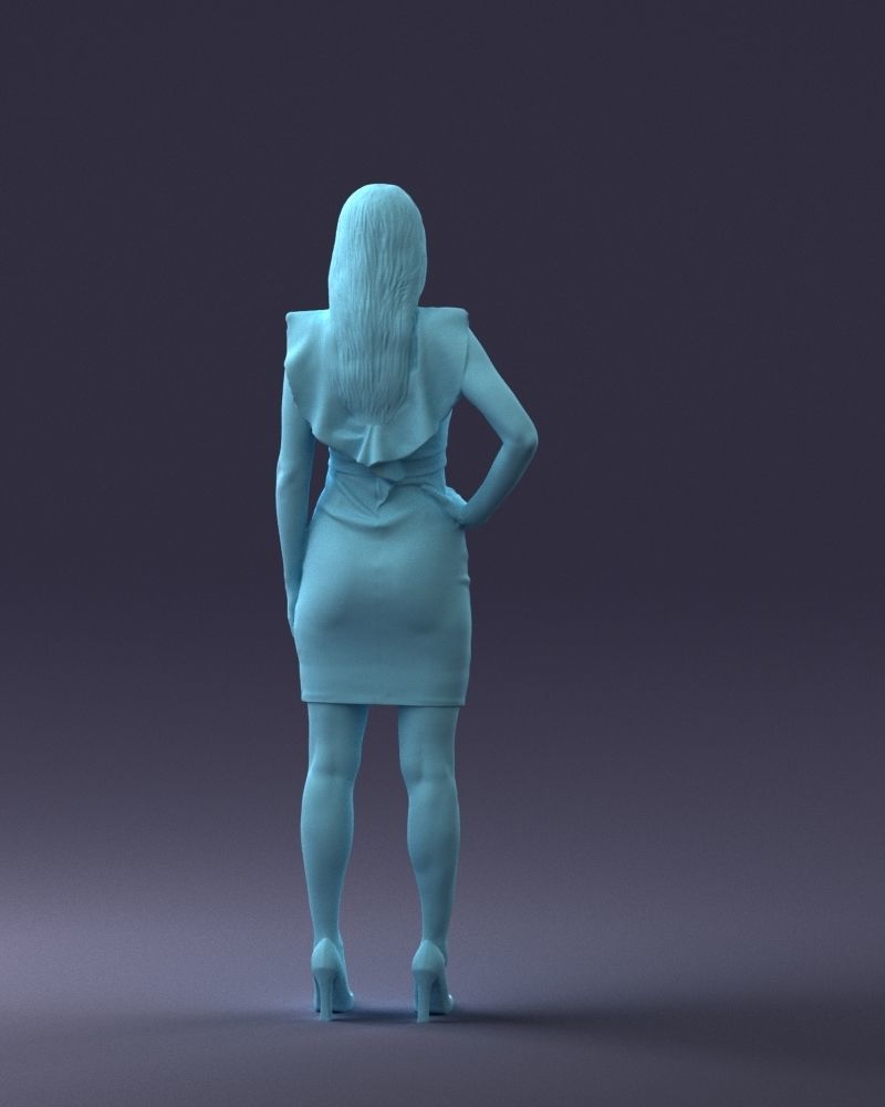 000163 Standing Woman in Pink Dress with Ruffled Neckline 3dp 3D print model_19