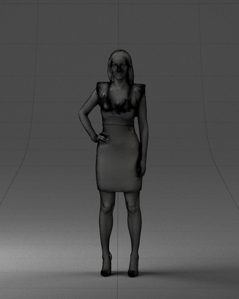 000163 Standing Woman in Pink Dress with Ruffled Neckline 3dp 3D print model_2