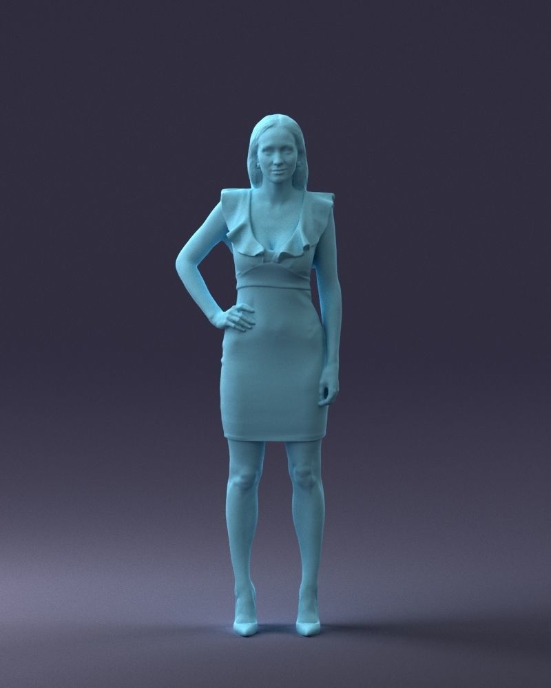 000163 Standing Woman in Pink Dress with Ruffled Neckline 3dp 3D print model_4