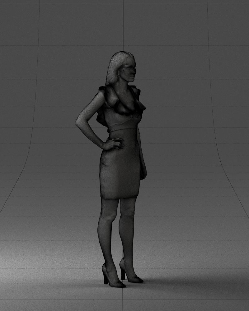 000163 Standing Woman in Pink Dress with Ruffled Neckline 3dp 3D print model_11