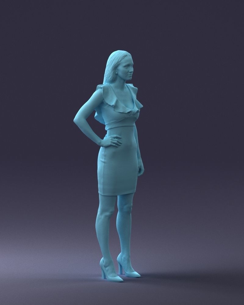 000163 Standing Woman in Pink Dress with Ruffled Neckline 3dp 3D print model_10
