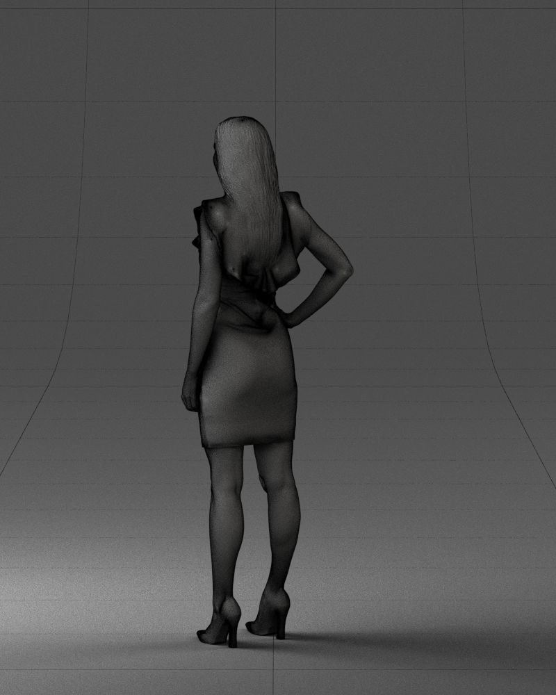 000163 Standing Woman in Pink Dress with Ruffled Neckline 3dp 3D print model_23