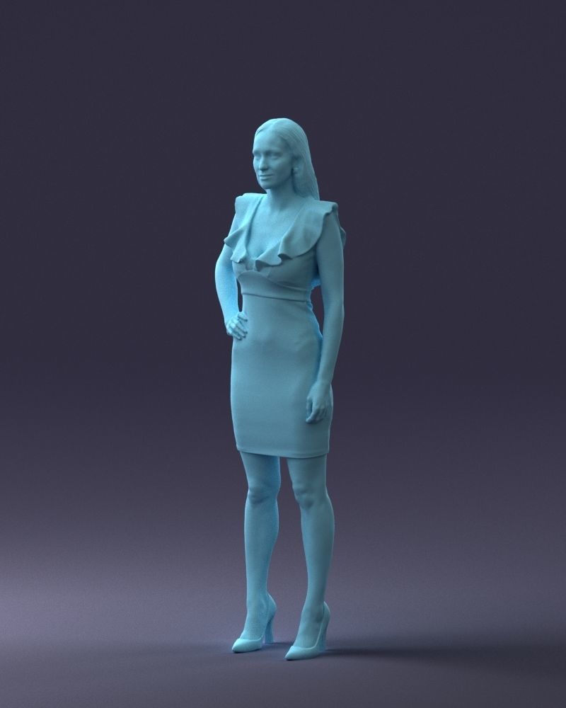 000163 Standing Woman in Pink Dress with Ruffled Neckline 3dp 3D print model_31