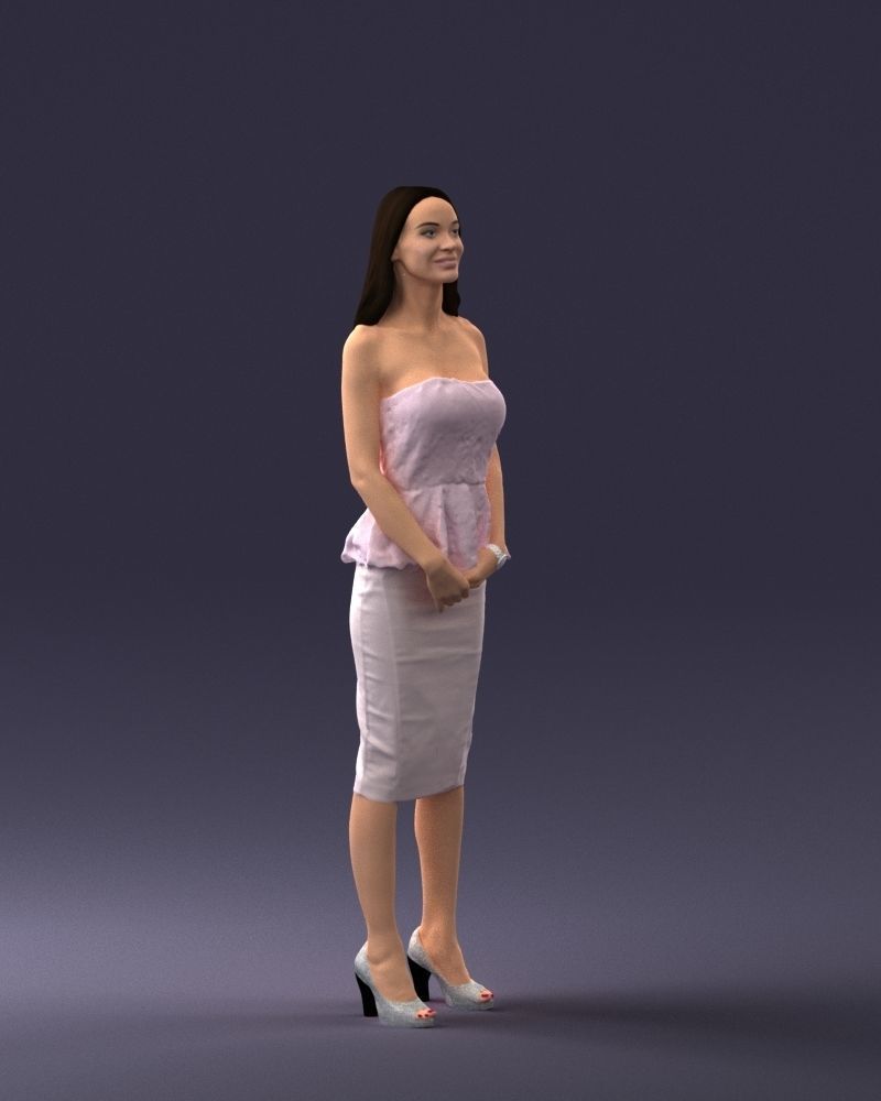 000156 Woman in Strapless Peplum Dress 0714 3dp 3D print model_9