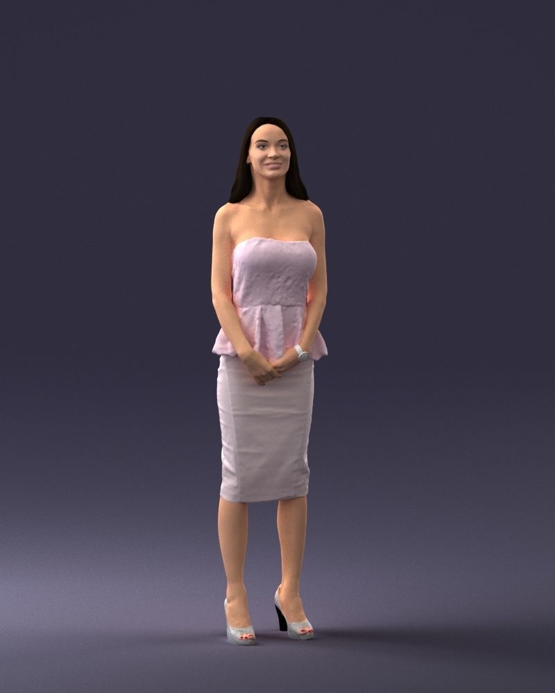 000156 Woman in Strapless Peplum Dress 0714 3dp 3D print model_6