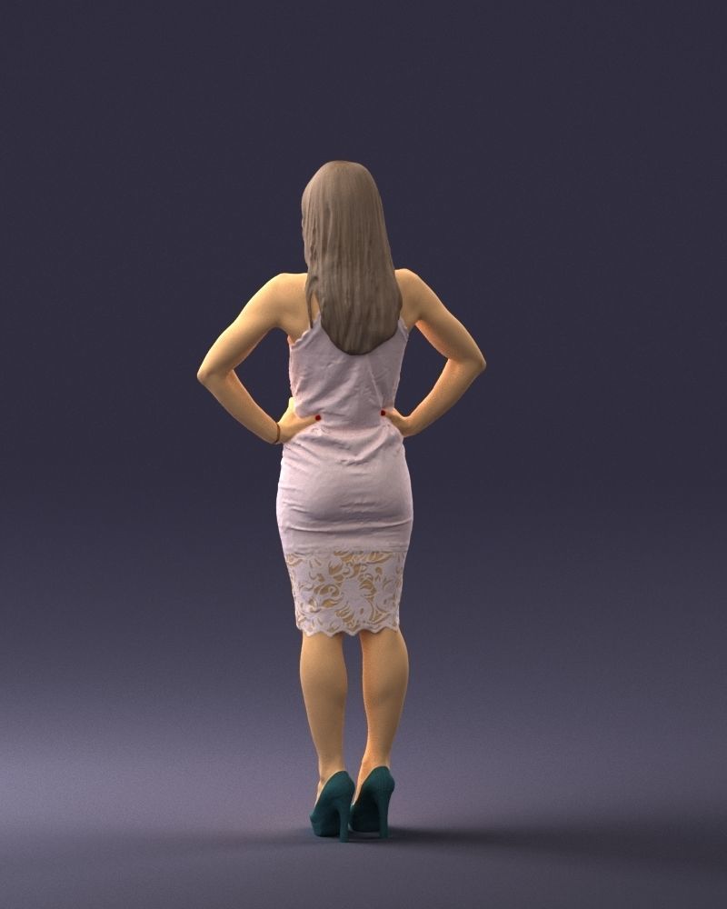 000158 Elegant Woman in White Lace Dress 0714 3dp 3D print model_21
