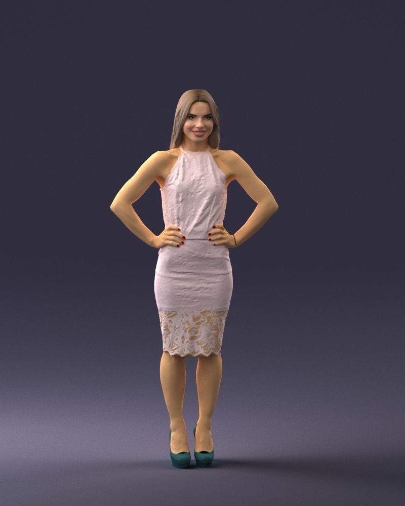 000158 Elegant Woman in White Lace Dress 0714 3dp 3D print model_6