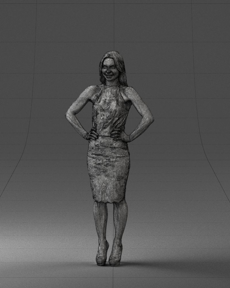 000158 Elegant Woman in White Lace Dress 0714 3dp 3D print model_2
