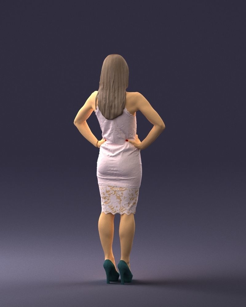 000158 Elegant Woman in White Lace Dress 0714 3dp 3D print model_18