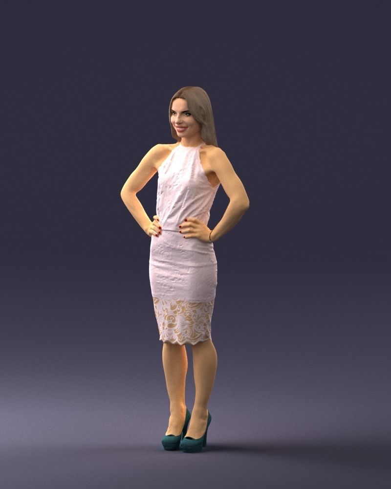 000158 Elegant Woman in White Lace Dress 0714 3dp 3D print model_33