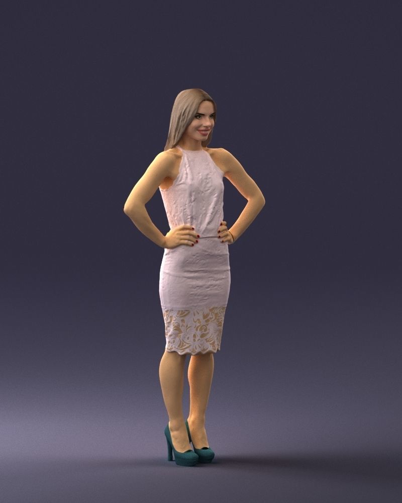 000158 Elegant Woman in White Lace Dress 0714 3dp 3D print model_9