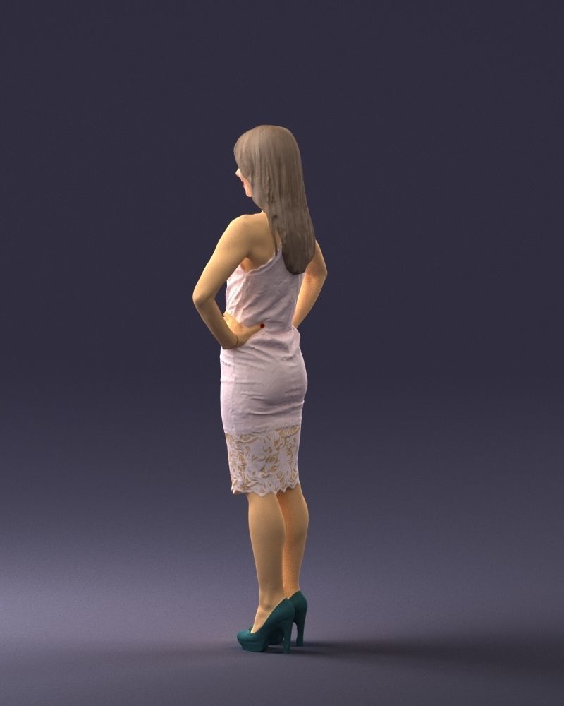 000158 Elegant Woman in White Lace Dress 0714 3dp 3D print model_24