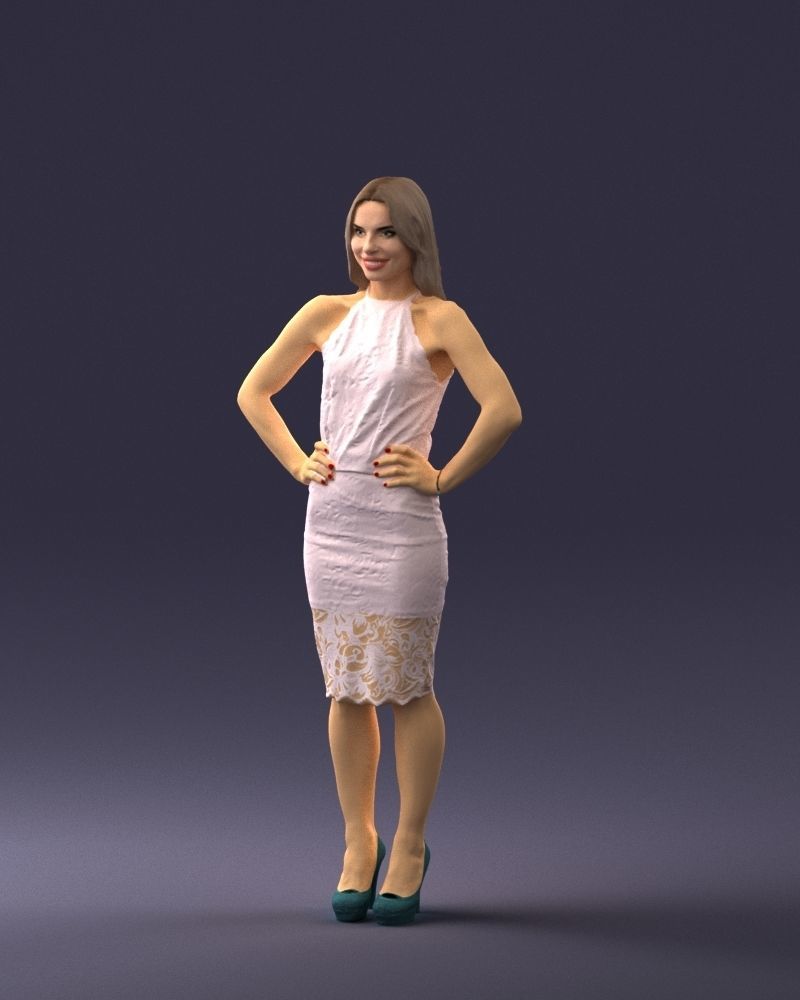 000158 Elegant Woman in White Lace Dress 0714 3dp 3D print model_36