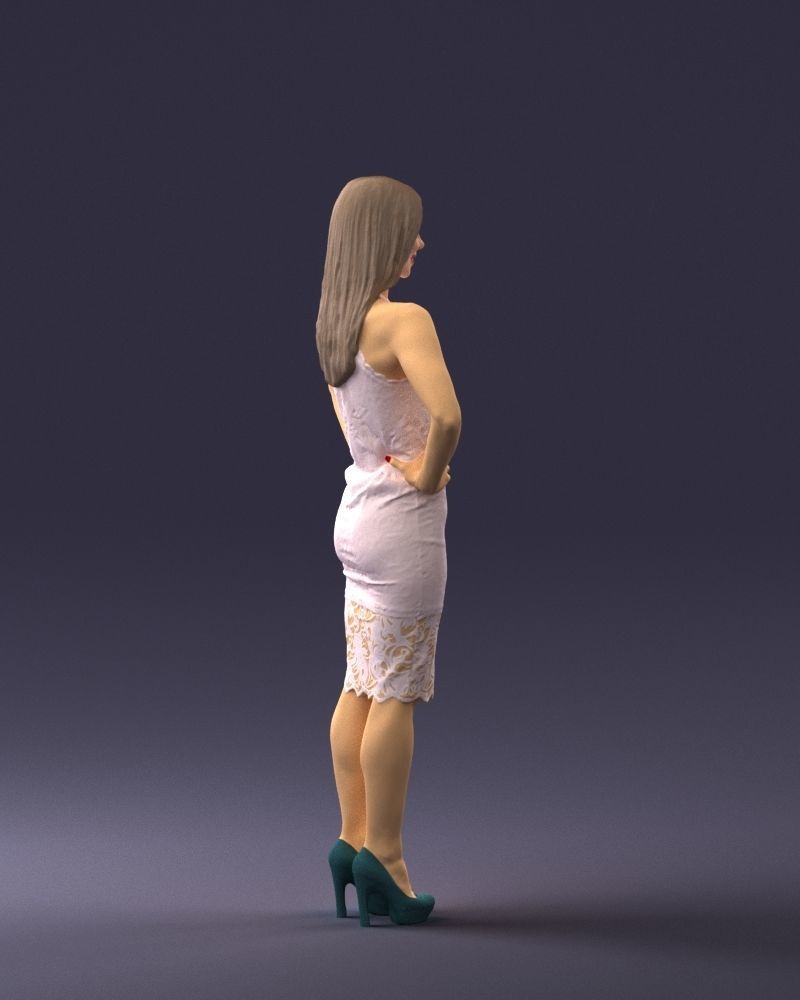 000158 Elegant Woman in White Lace Dress 0714 3dp 3D print model_15