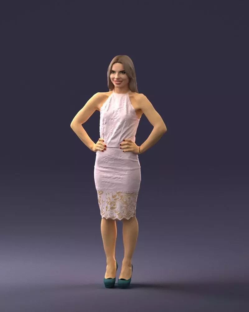 000158 Elegant Woman in White Lace Dress 0714 3dp 3D print model_0