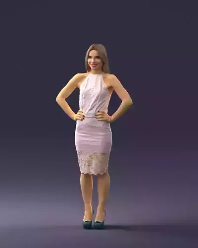 000158 Elegant Woman in White Lace Dress 0714 3dp 3D print model