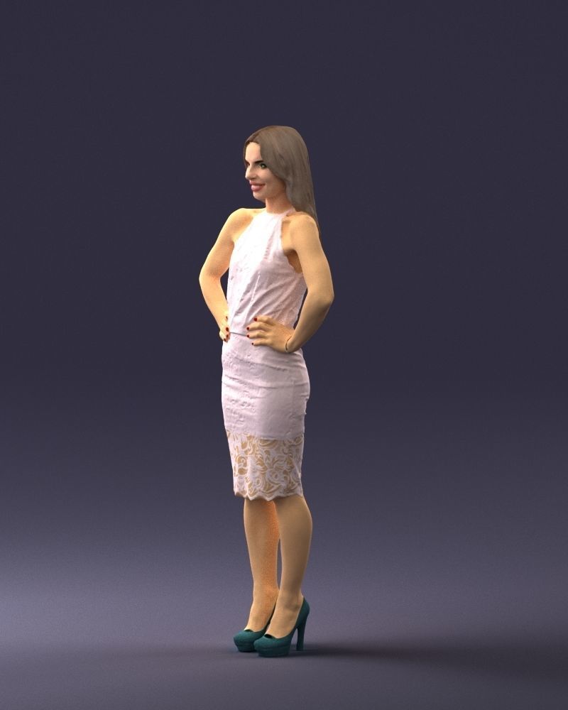 000158 Elegant Woman in White Lace Dress 0714 3dp 3D print model_30