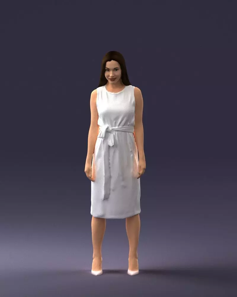 000161 Standing Woman in White Belted Dress 0714 3dp 3D print model