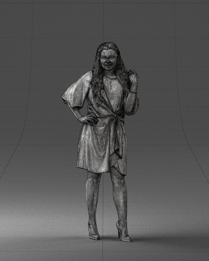 000164 Standing Woman in Stylish White Dress with Waist Tie 3dp 3D print model_8