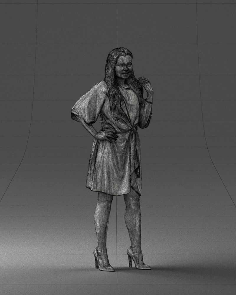 000164 Standing Woman in Stylish White Dress with Waist Tie 3dp 3D print model_11