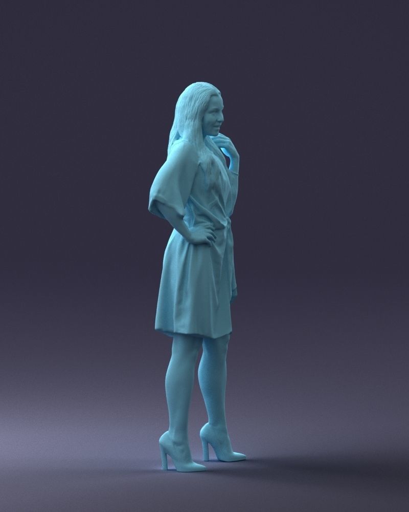 000164 Standing Woman in Stylish White Dress with Waist Tie 3dp 3D print model_13
