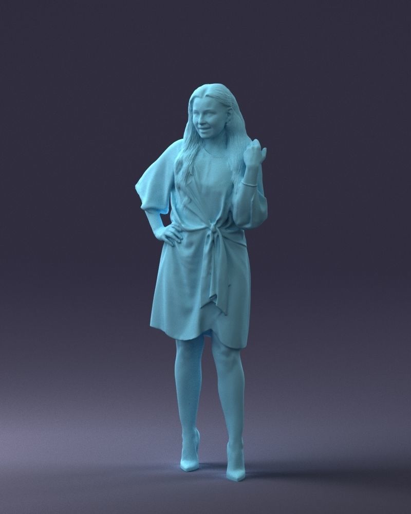 000164 Standing Woman in Stylish White Dress with Waist Tie 3dp 3D print model_1