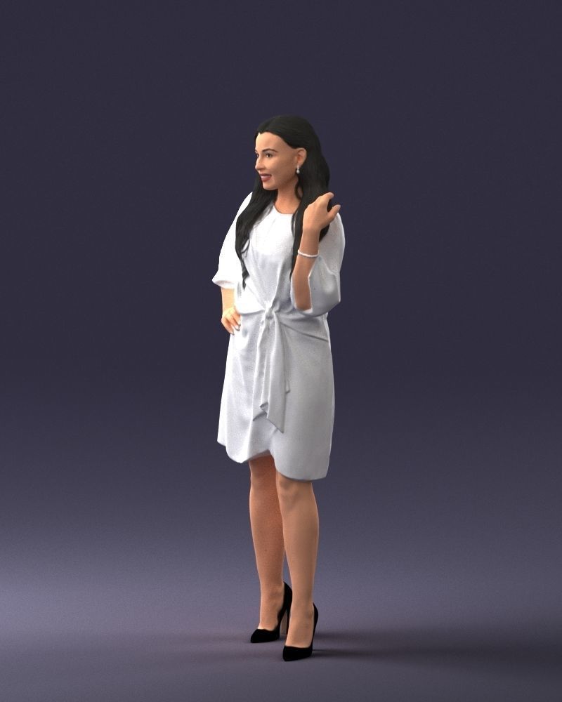 000164 Standing Woman in Stylish White Dress with Waist Tie 3dp 3D print model_30