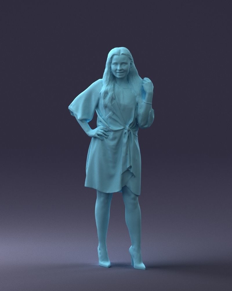 000164 Standing Woman in Stylish White Dress with Waist Tie 3dp 3D print model_7