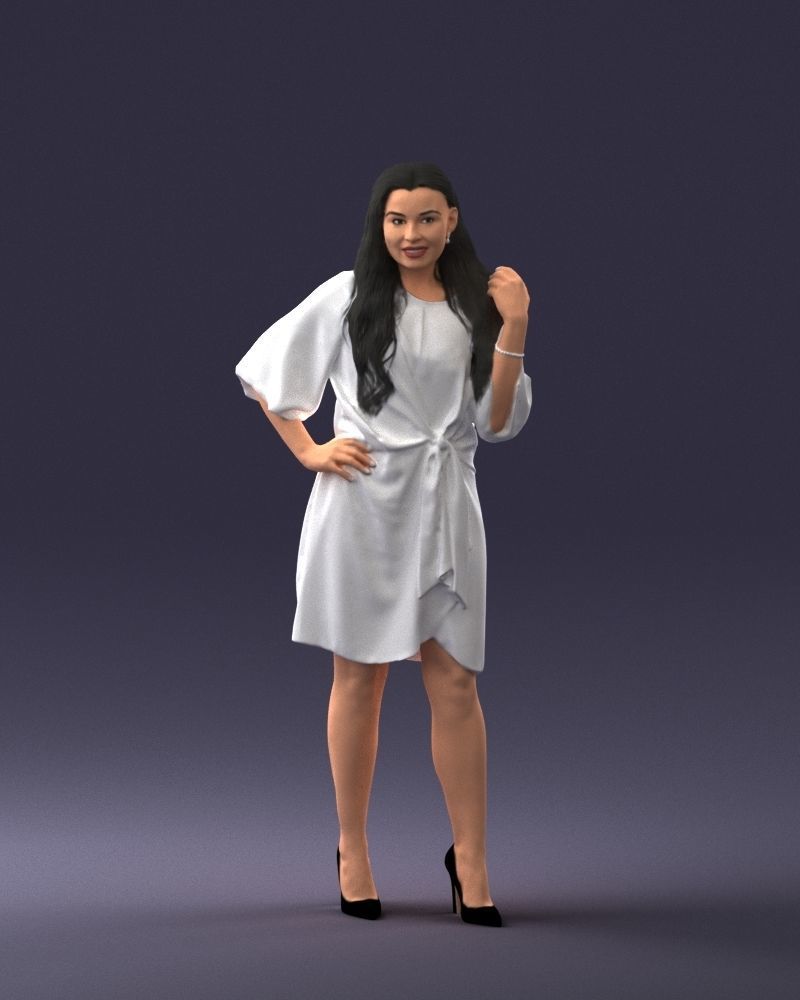 000164 Standing Woman in Stylish White Dress with Waist Tie 3dp 3D print model_6