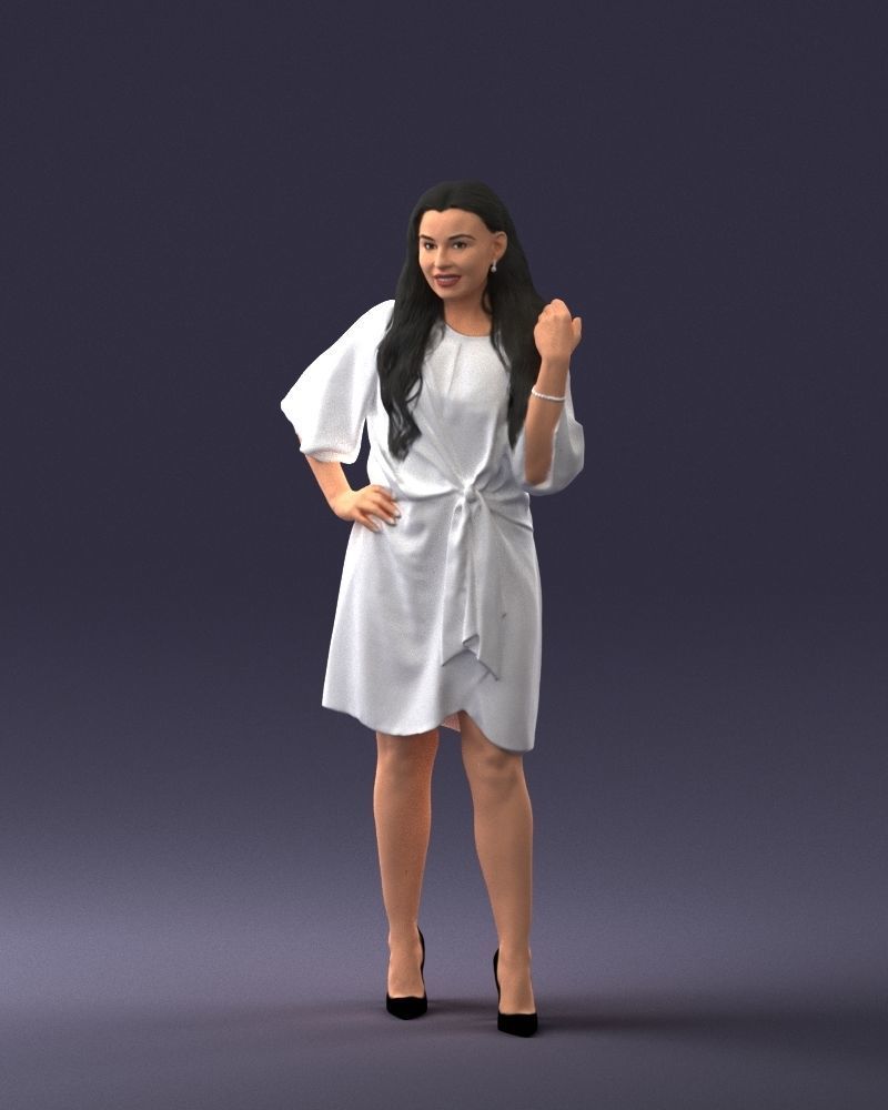 000164 Standing Woman in Stylish White Dress with Waist Tie 3dp 3D print model_3