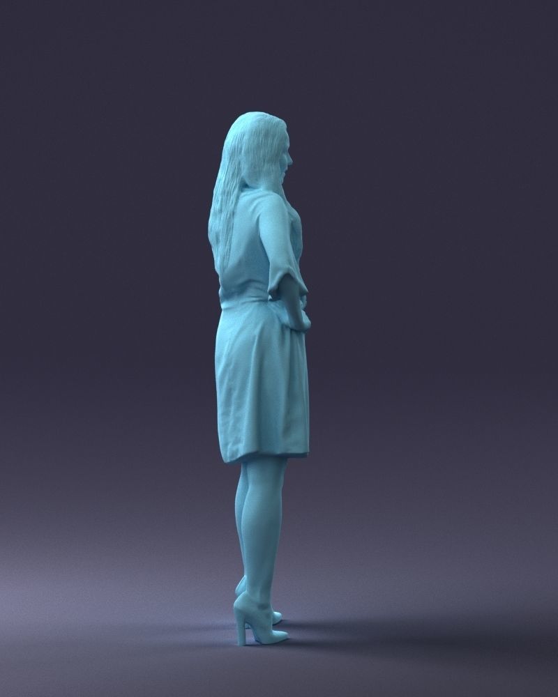 000164 Standing Woman in Stylish White Dress with Waist Tie 3dp 3D print model_16