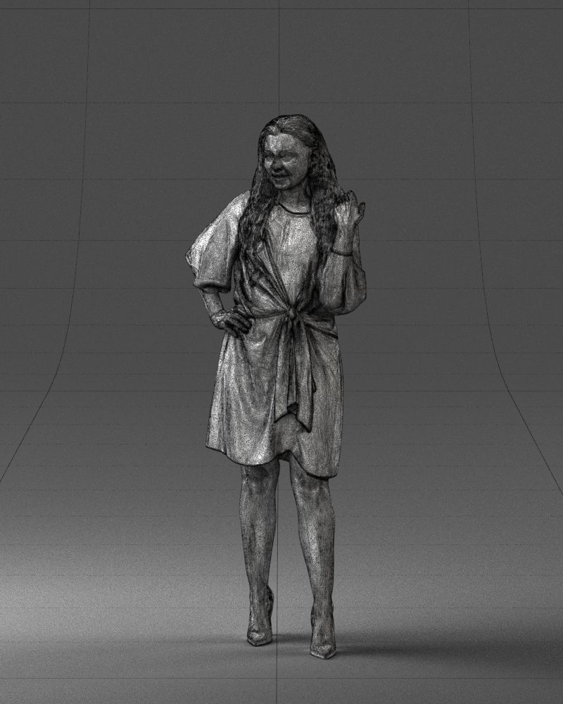 000164 Standing Woman in Stylish White Dress with Waist Tie 3dp 3D print model_2