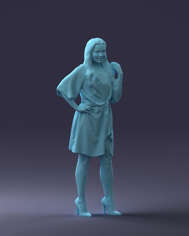 000164 Standing Woman in Stylish White Dress with Waist Tie 3dp 3D print model_10