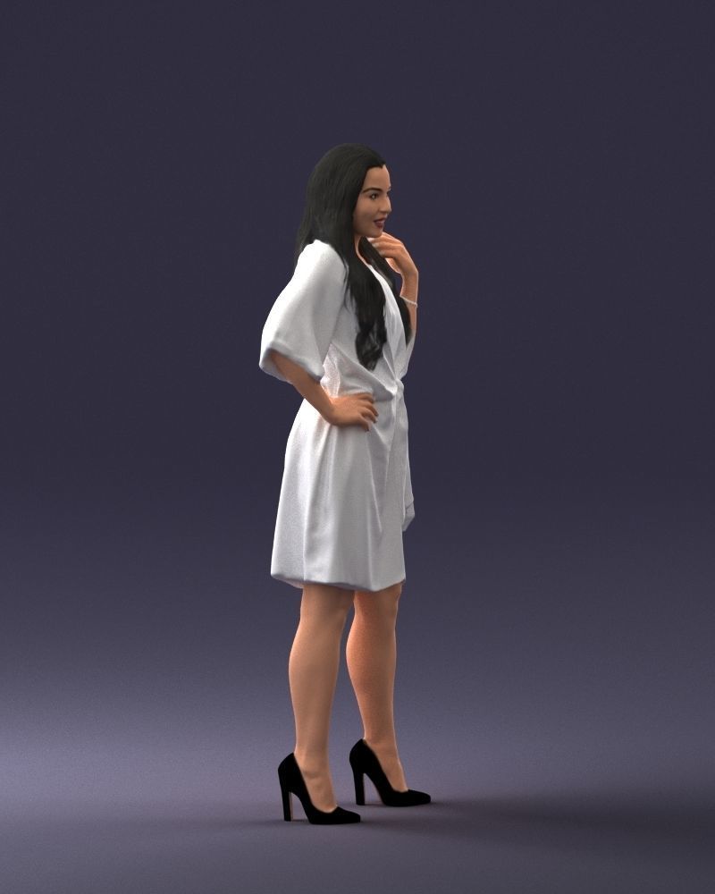 000164 Standing Woman in Stylish White Dress with Waist Tie 3dp 3D print model_12