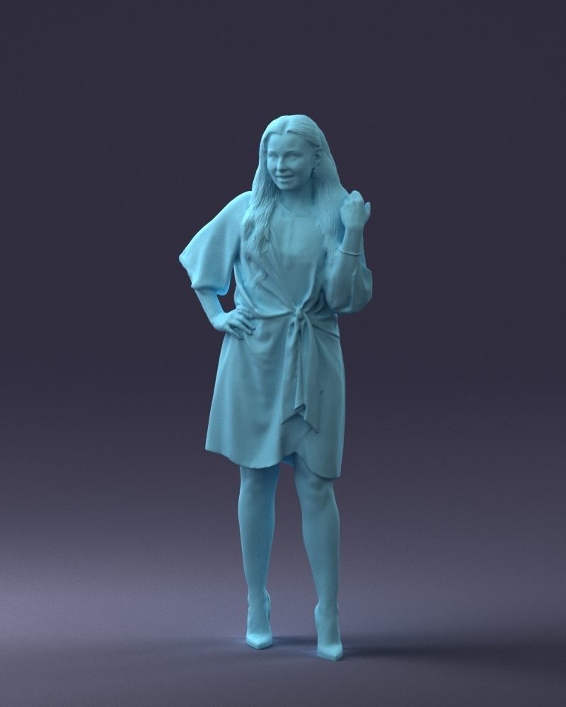 000164 Standing Woman in Stylish White Dress with Waist Tie 3dp 3D print model_4