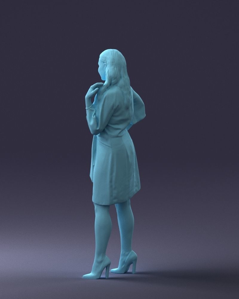 000164 Standing Woman in Stylish White Dress with Waist Tie 3dp 3D print model_25