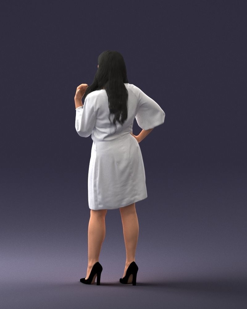 000164 Standing Woman in Stylish White Dress with Waist Tie 3dp 3D print model_21