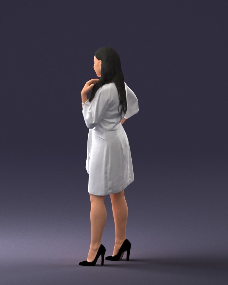 000164 Standing Woman in Stylish White Dress with Waist Tie 3dp 3D print model_24