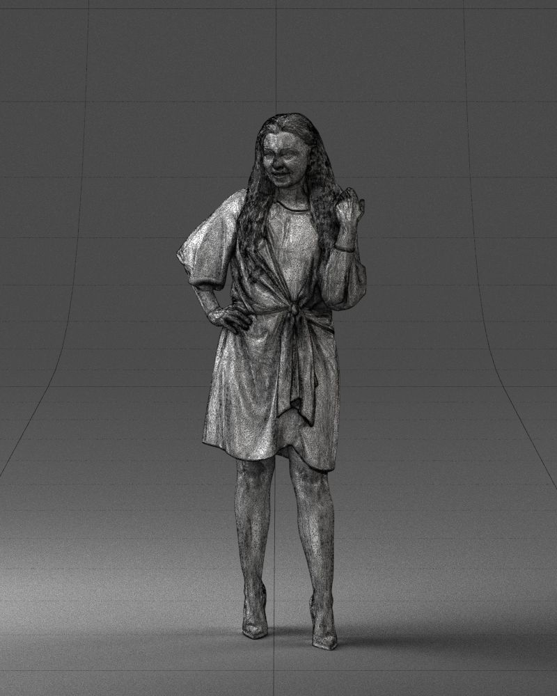 000164 Standing Woman in Stylish White Dress with Waist Tie 3dp 3D print model_5