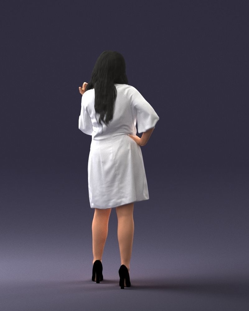 000164 Standing Woman in Stylish White Dress with Waist Tie 3dp 3D print model_18