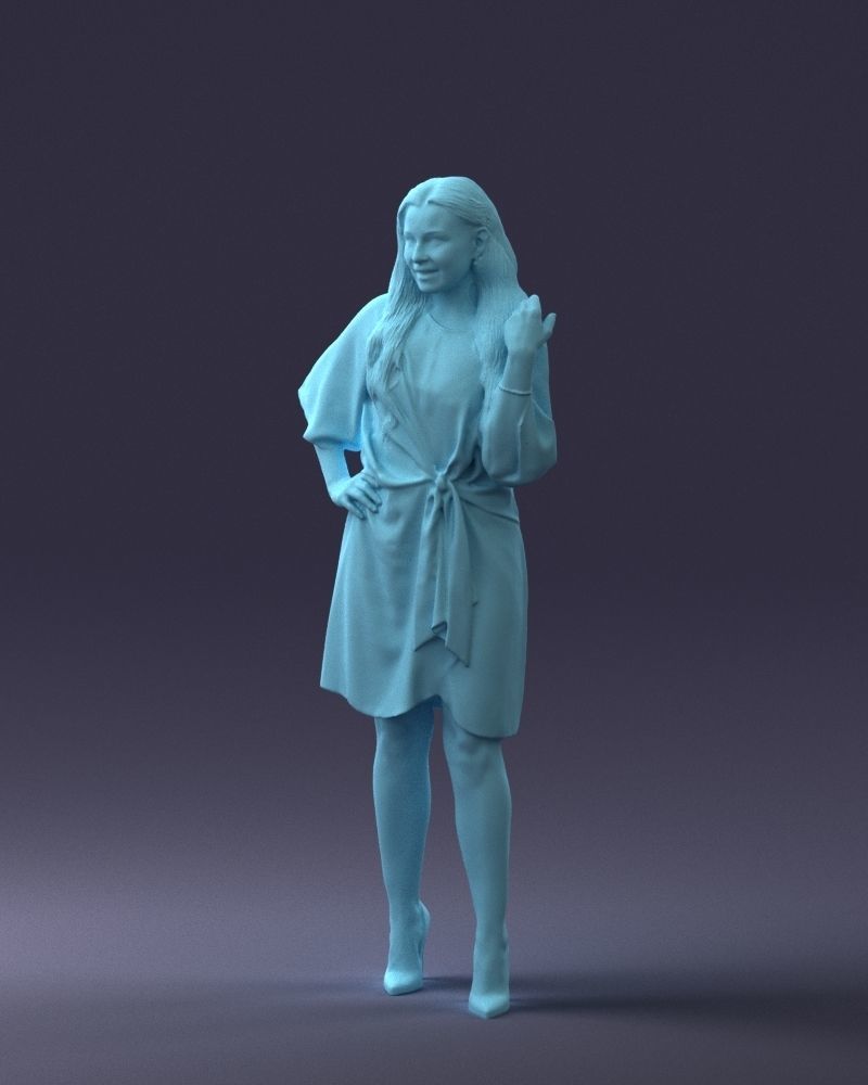 000164 Standing Woman in Stylish White Dress with Waist Tie 3dp 3D print model_34
