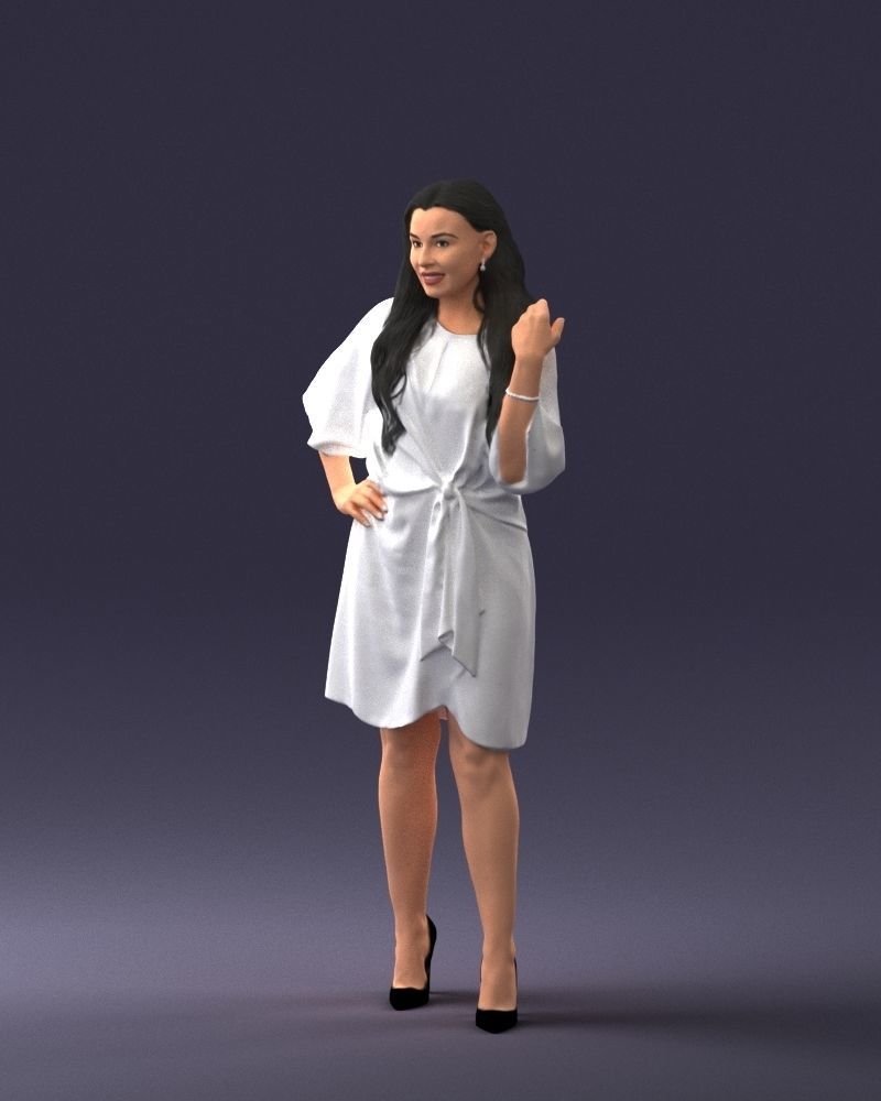000164 Standing Woman in Stylish White Dress with Waist Tie 3dp 3D print model_33