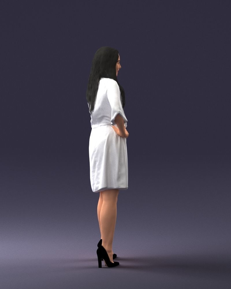 000164 Standing Woman in Stylish White Dress with Waist Tie 3dp 3D print model_15