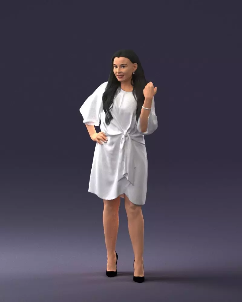 000164 Standing Woman in Stylish White Dress with Waist Tie 3dp 3D print model_0