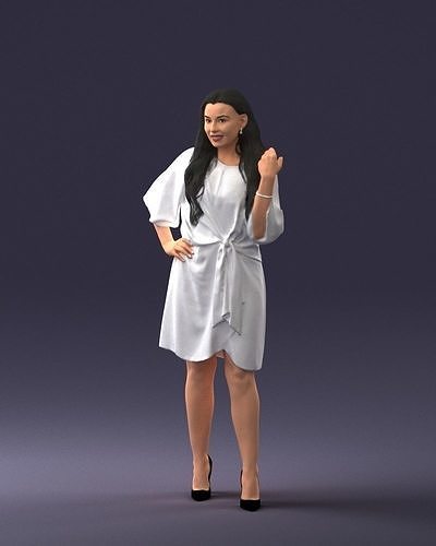 000164 Standing Woman in Stylish White Dress with Waist Tie 3dp 3D print model