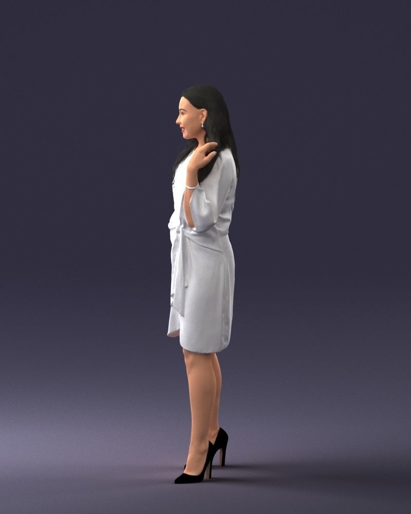 000164 Standing Woman in Stylish White Dress with Waist Tie 3dp 3D print model_27