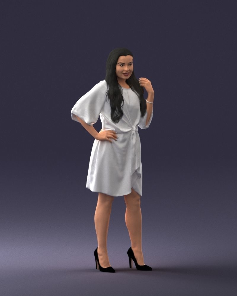 000164 Standing Woman in Stylish White Dress with Waist Tie 3dp 3D print model_9