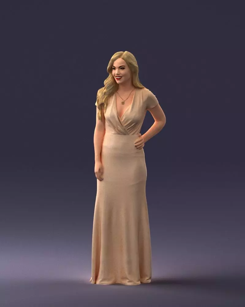 000152 Elegant Woman in Evening Gown 0714 3dp 3D print model_0