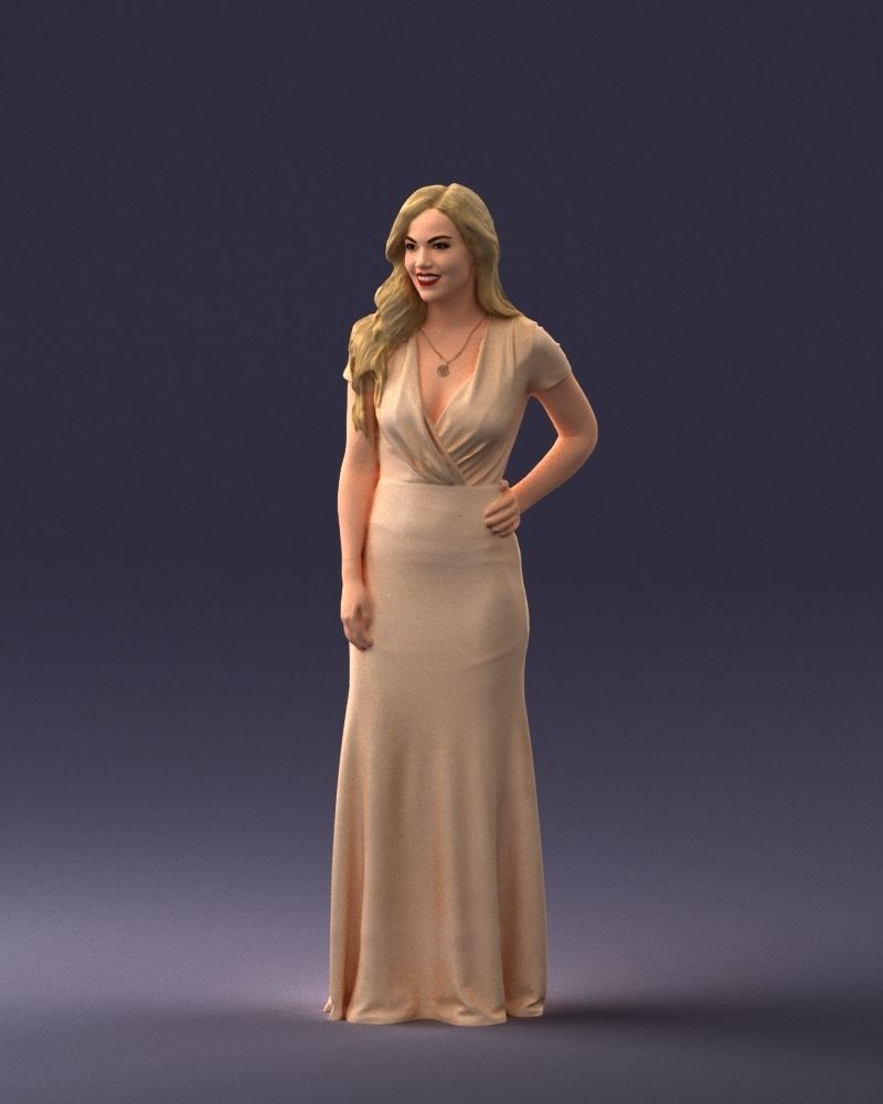 000152 Elegant Woman in Evening Gown 0714 3dp 3D print model_36