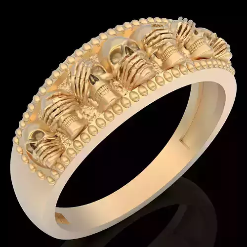Skull ring silver gold sterling printable jewelry 3D model